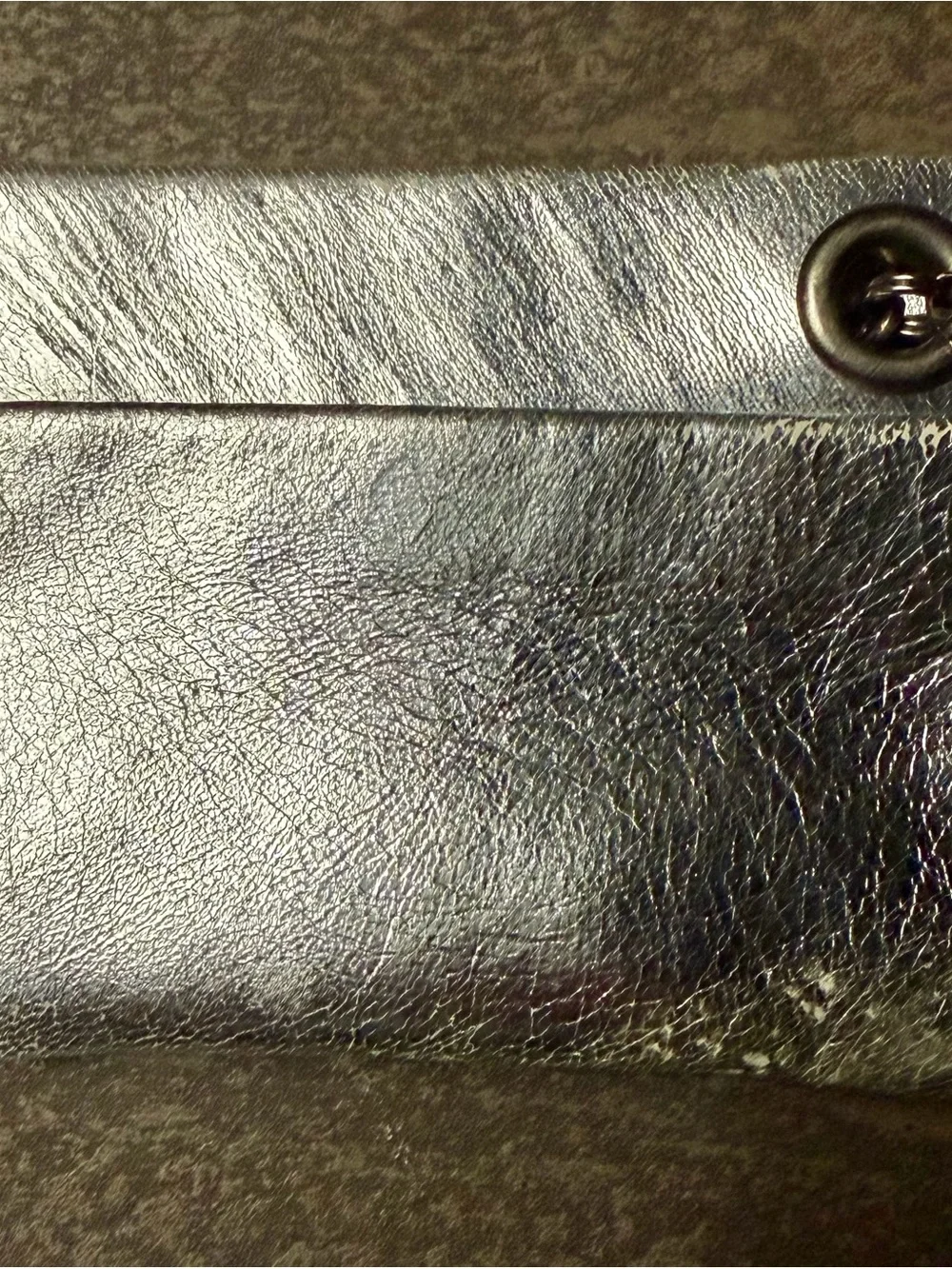Elliott James Silver Metallic Leather Triple Chain Biker Card Case Wallet